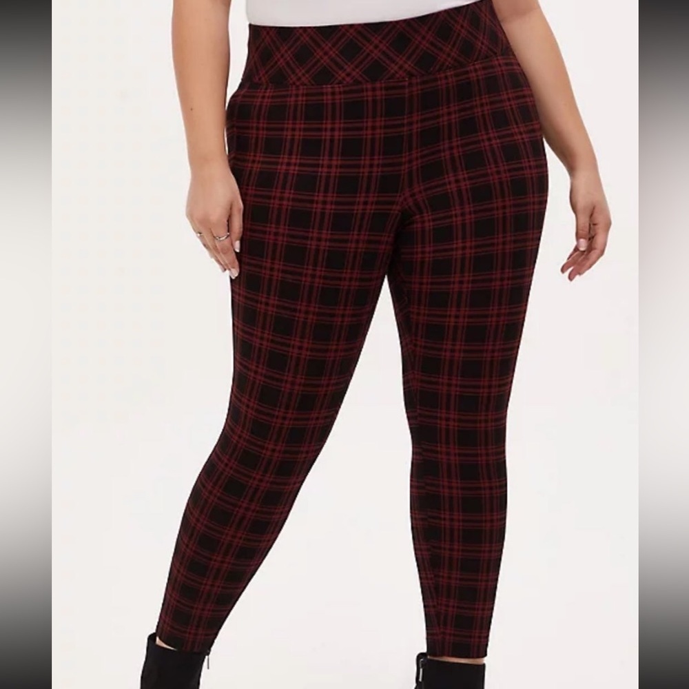 Torrid Ponte Slim Red Plaid Pixie Pants
